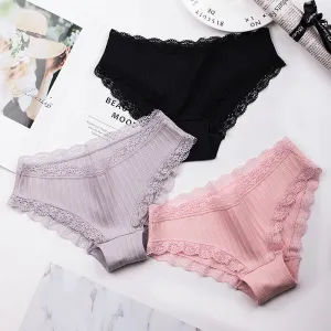 Famous Brand Women's Cotton Panties Female Lace Edge Breathable Underwear