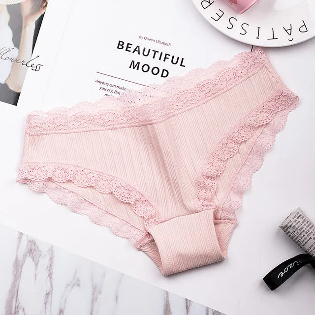 Famous Brand Women's Cotton Panties Female Lace Edge Breathable Underwear