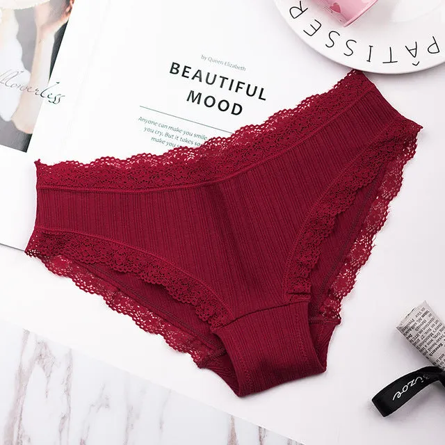 Famous Brand Women's Cotton Panties Female Lace Edge Breathable Underwear