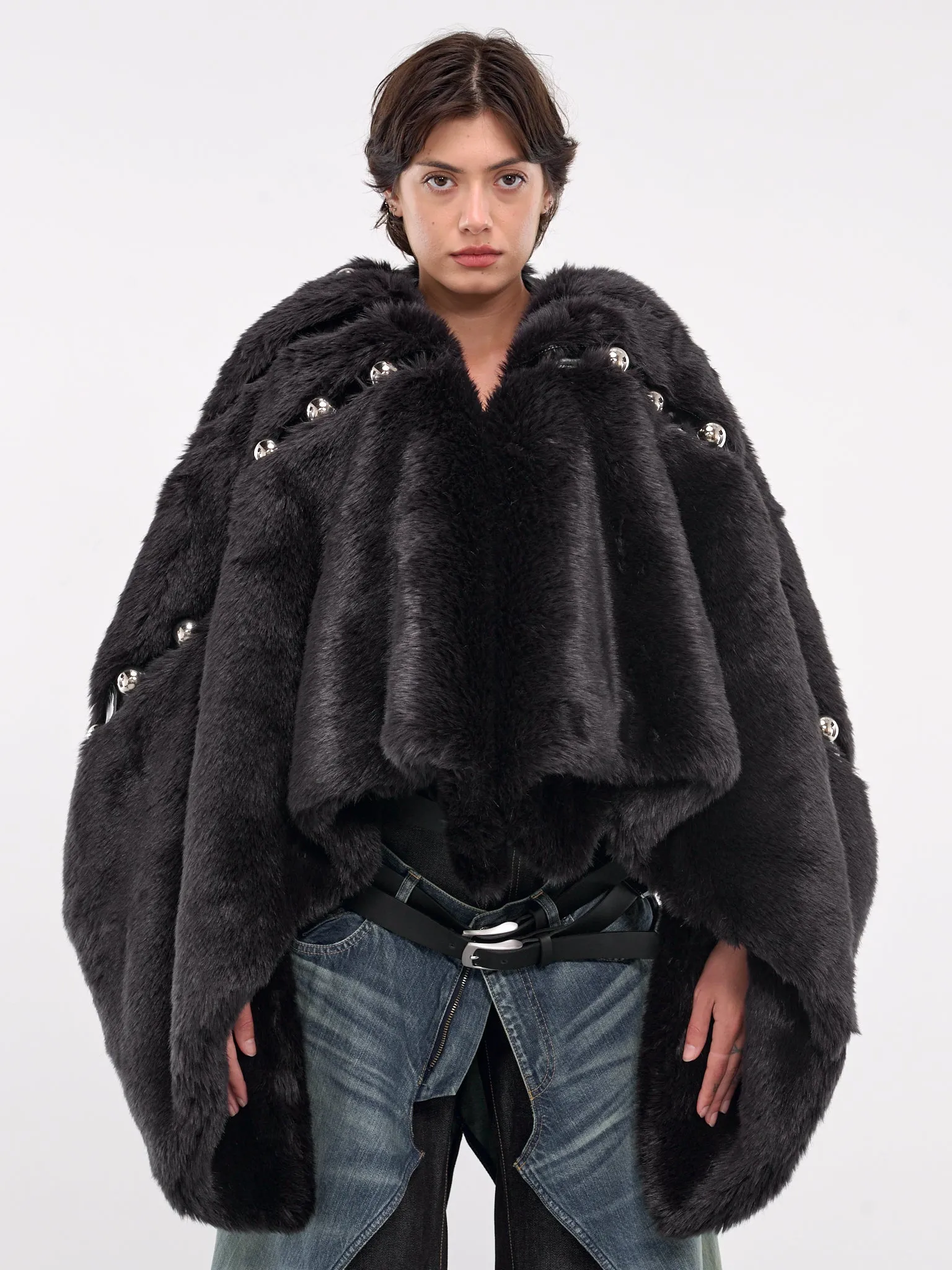 Faux Fur Beaded Cape (JN-J012-051-BLACK)