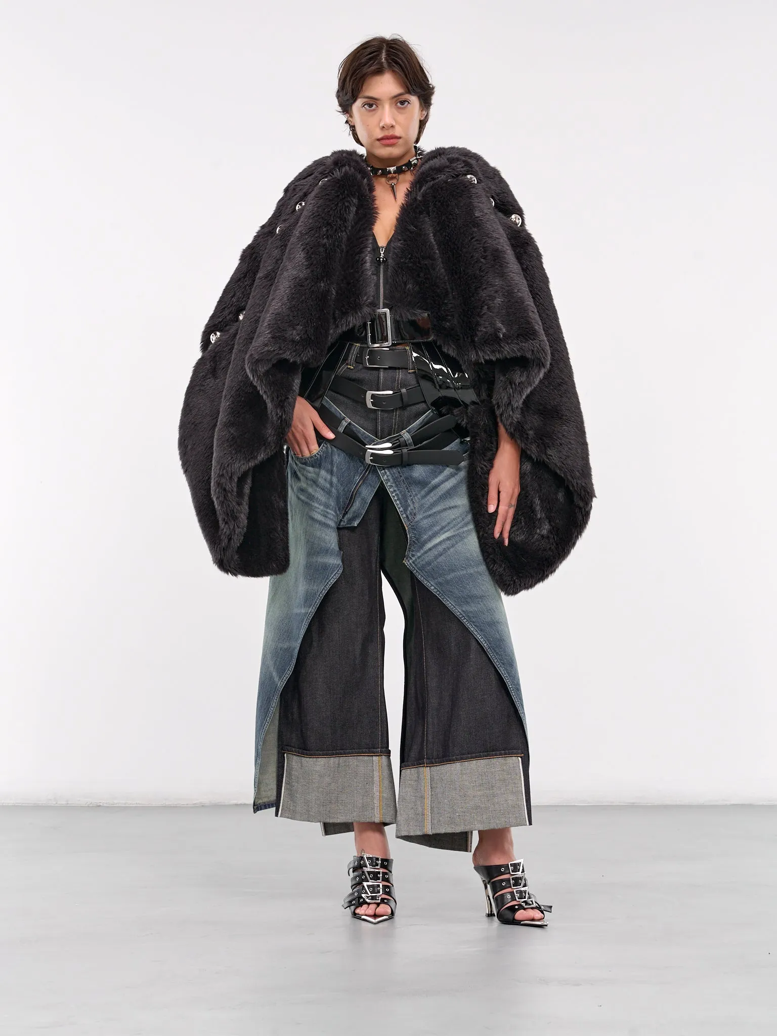 Faux Fur Beaded Cape (JN-J012-051-BLACK)