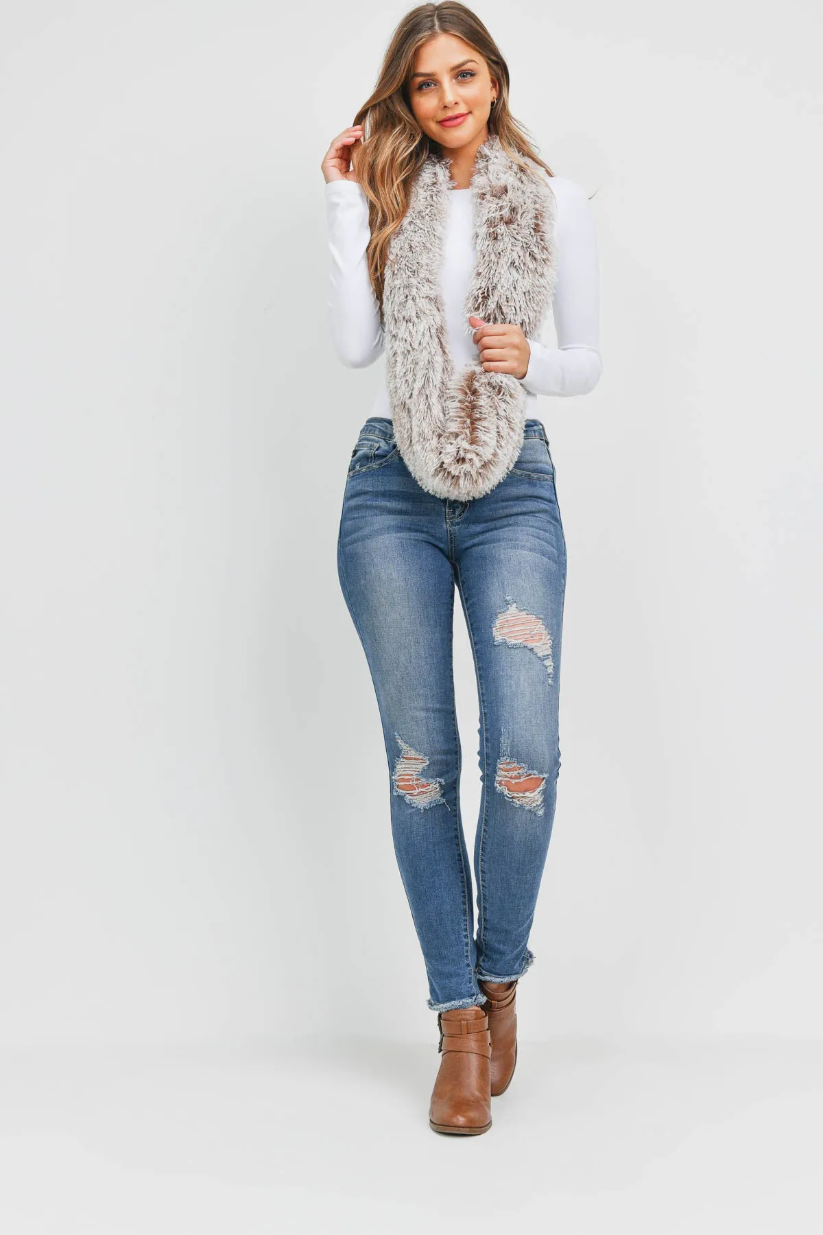 FAUX FUR INFINITY SCARF TAUPE