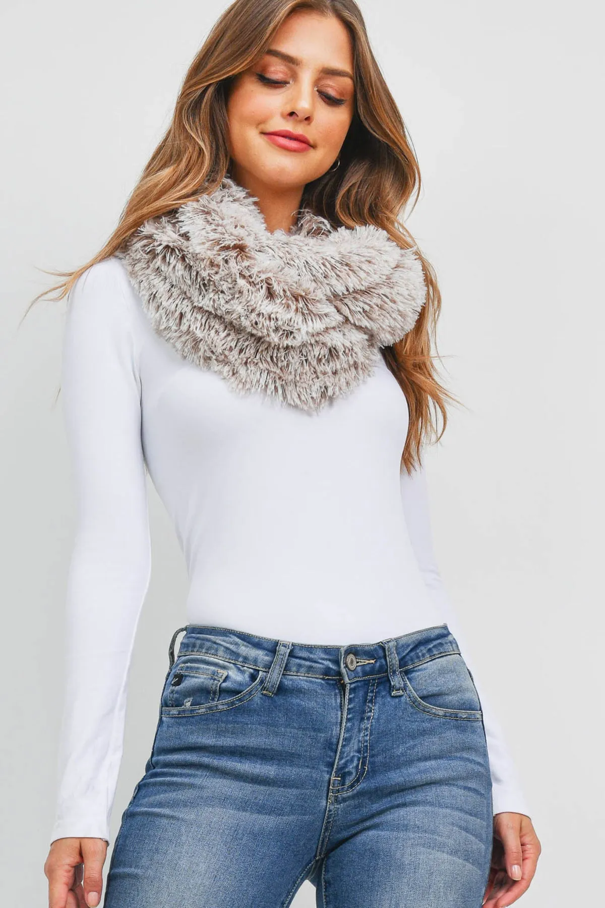 FAUX FUR INFINITY SCARF TAUPE