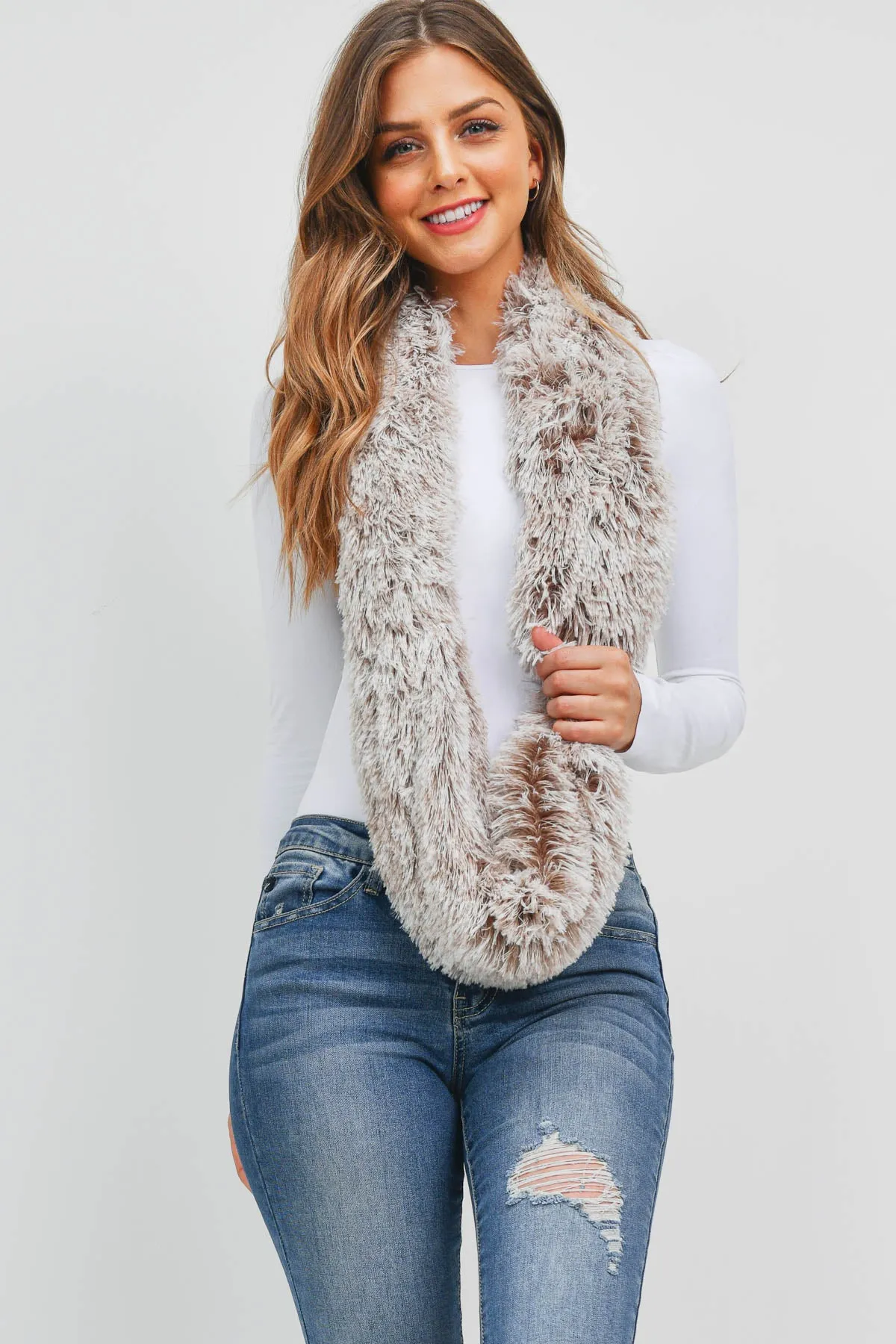 FAUX FUR INFINITY SCARF TAUPE