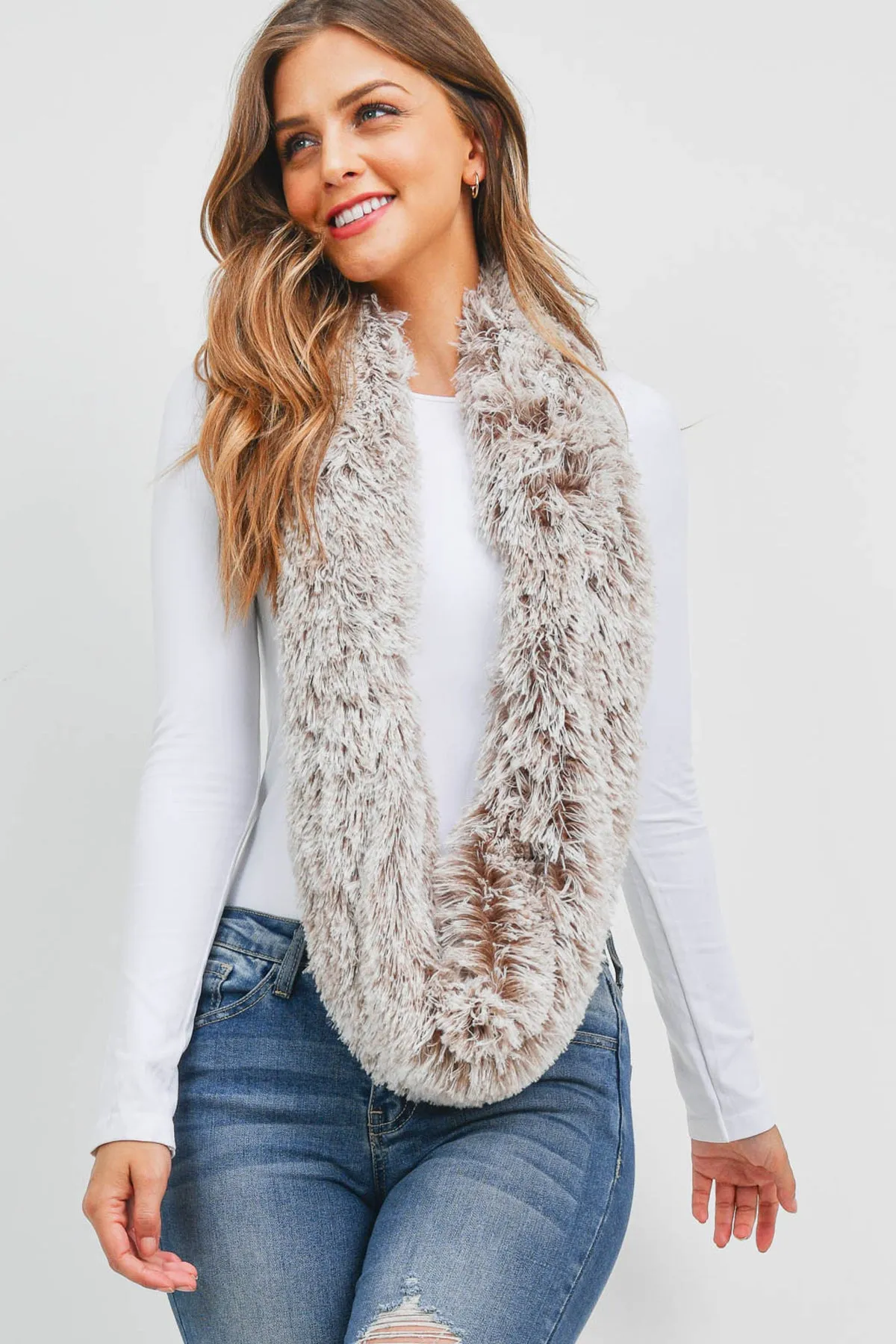 FAUX FUR INFINITY SCARF TAUPE