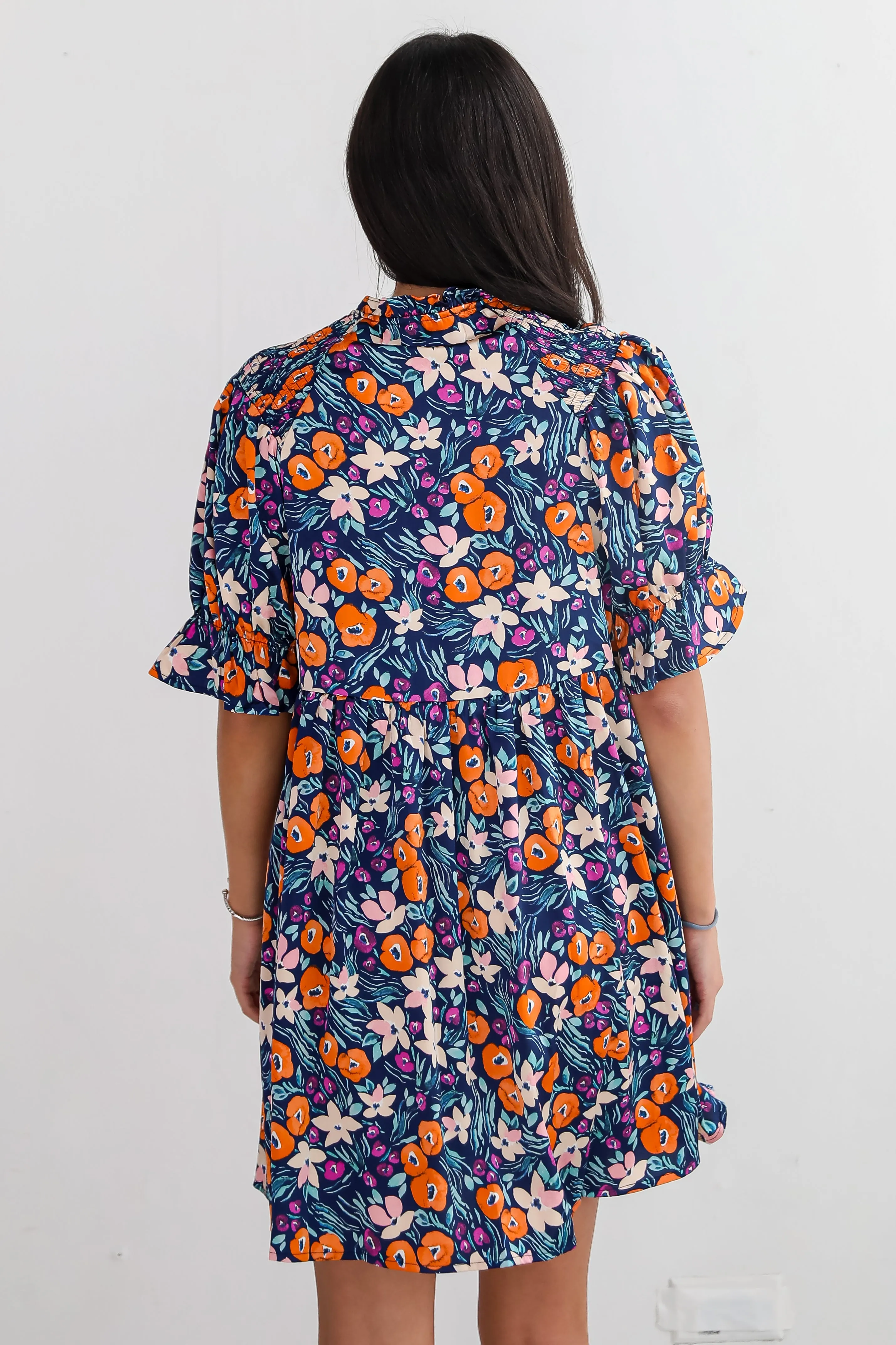 FINAL SALE - Adored Mood Navy Floral Babydoll Mini Dress