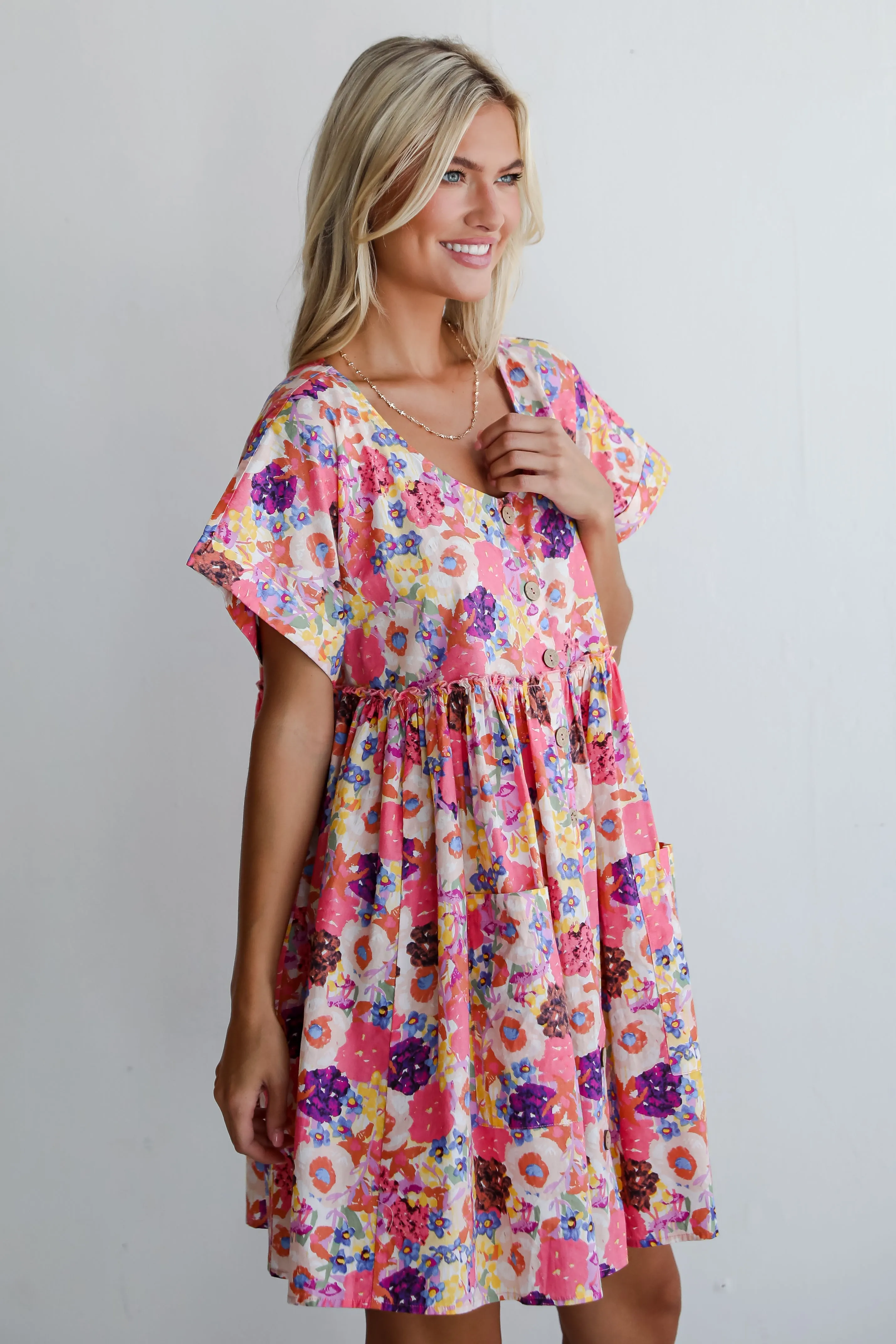 FINAL SALE - Lovely Muse Pink Floral Babydoll Mini Dress