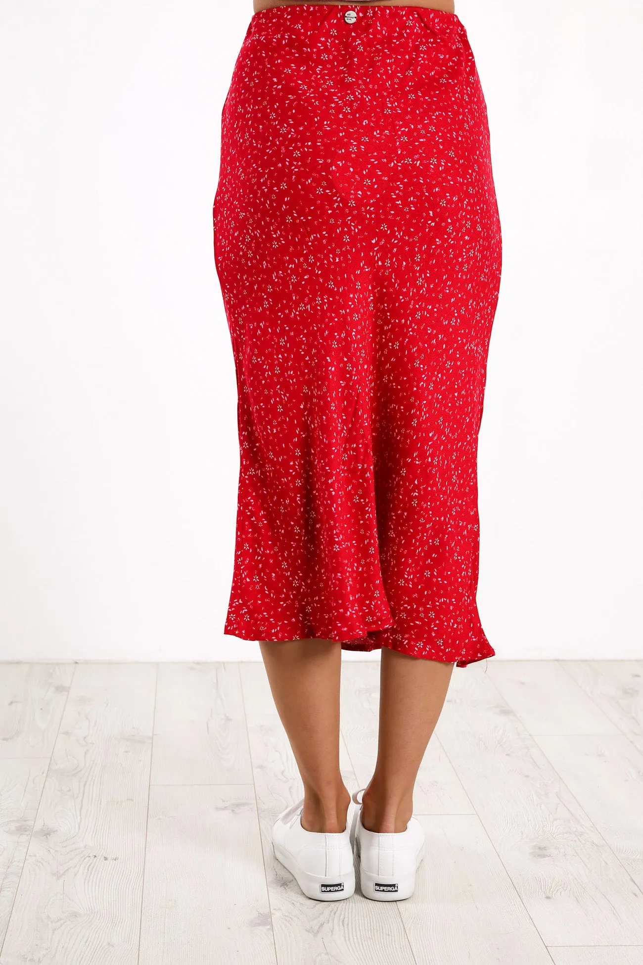 Flourishing Midi Skirt Red Ditsy Floral