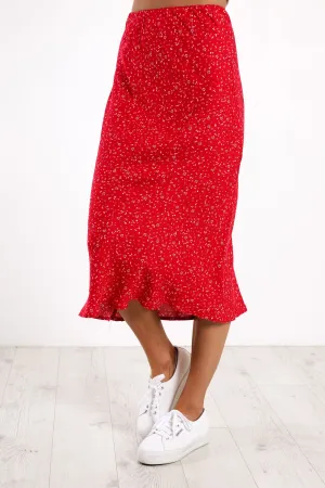 Flourishing Midi Skirt Red Ditsy Floral