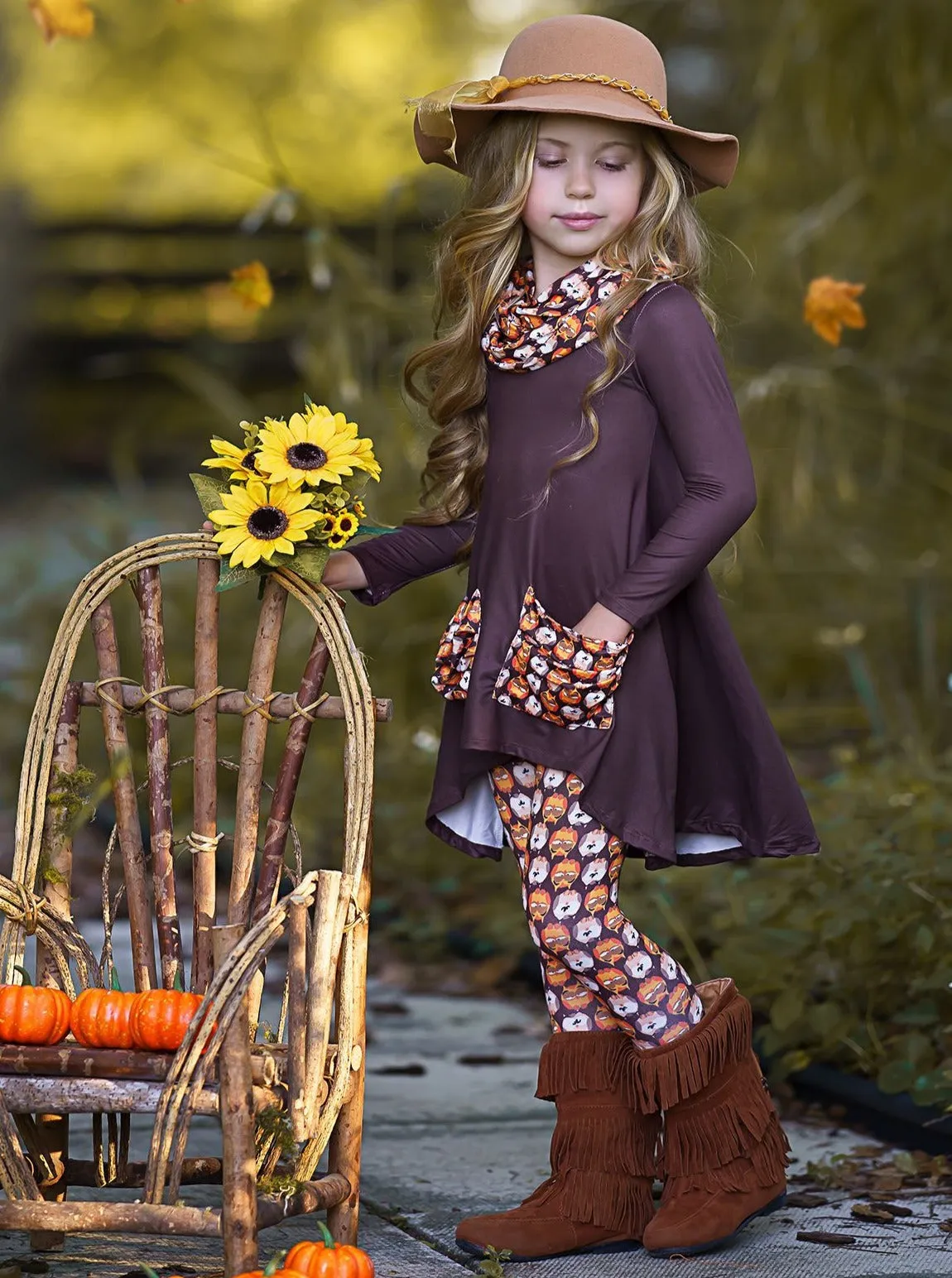 Furry Friends Slouch Pocket Tunic, Scarf and Legging Set