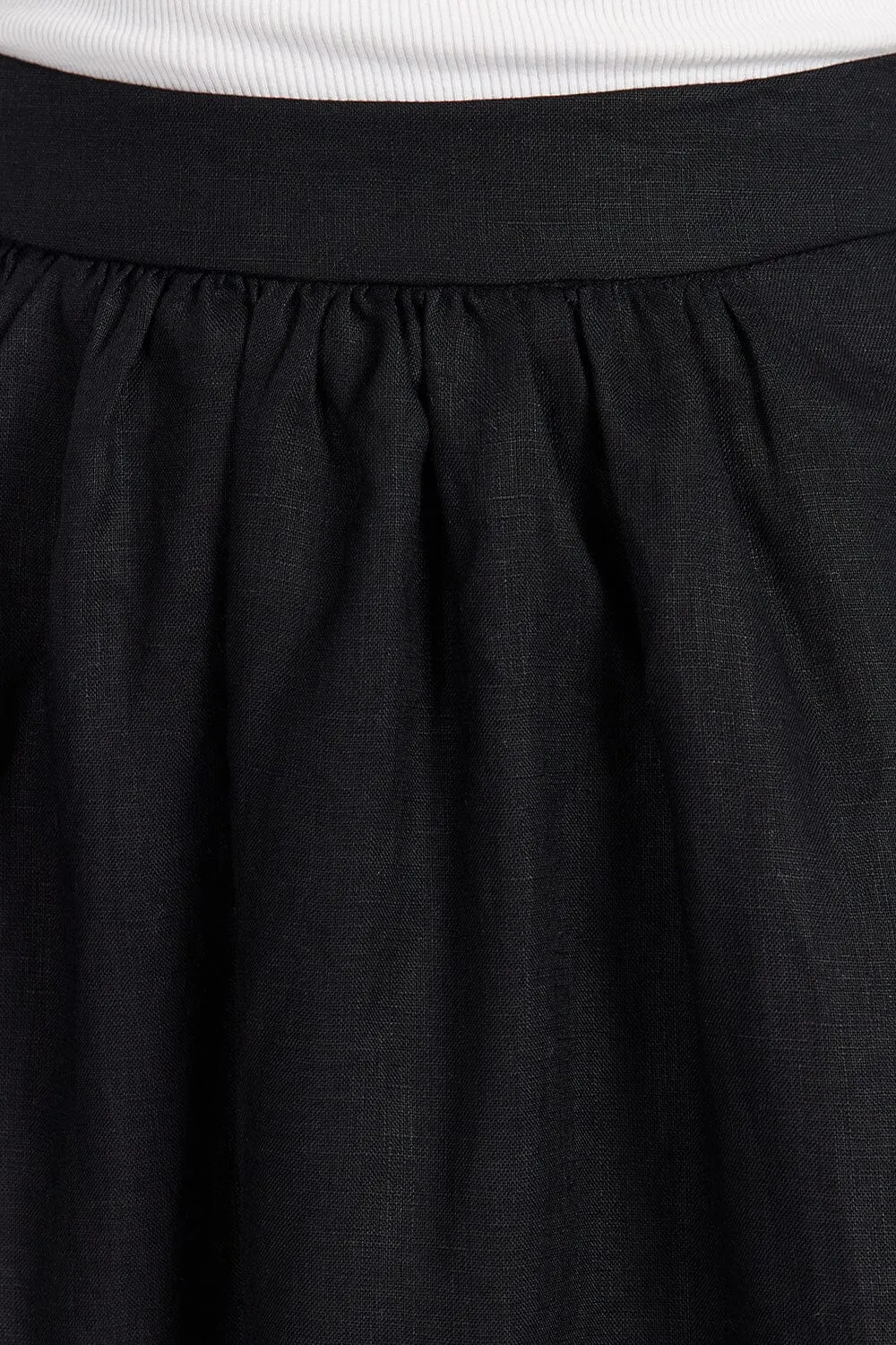 GEMIMA BLACK LINEN MIDI SKIRT