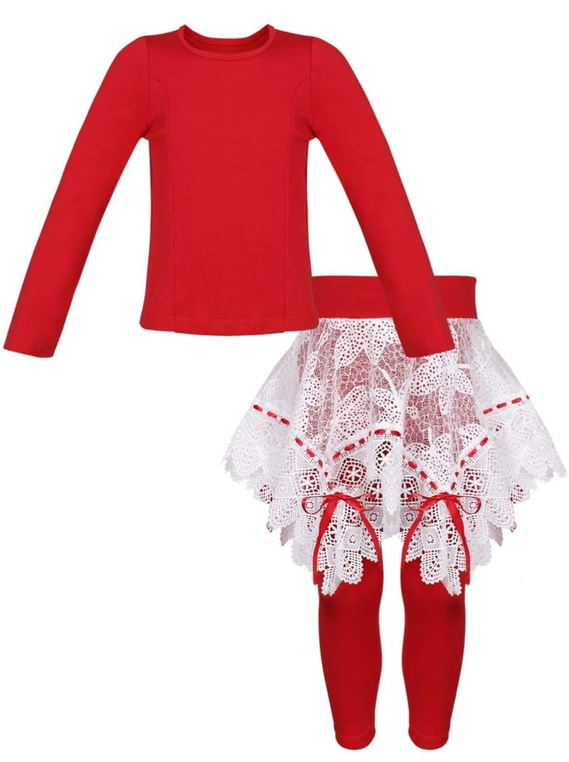 Girls Long Sleeve Tunic, Crochet Skirt And Legging Set