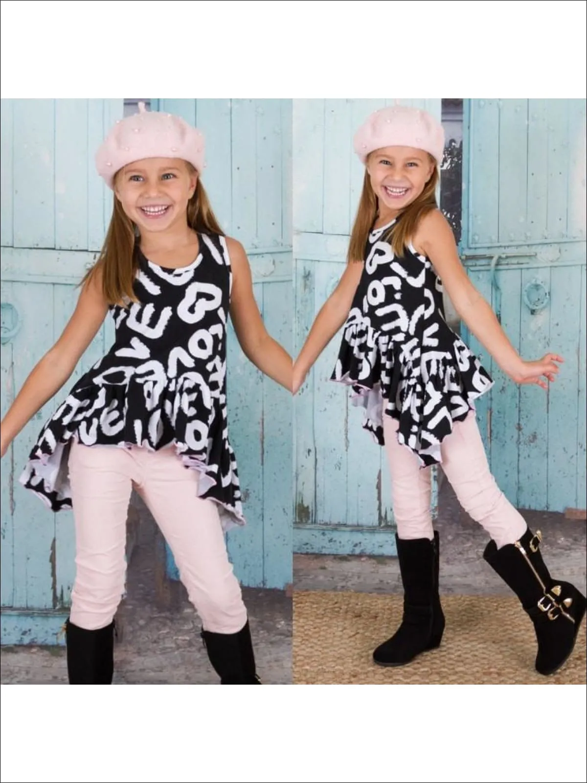 Girls Love Printed Side Tail Ruffle Hem Tunic