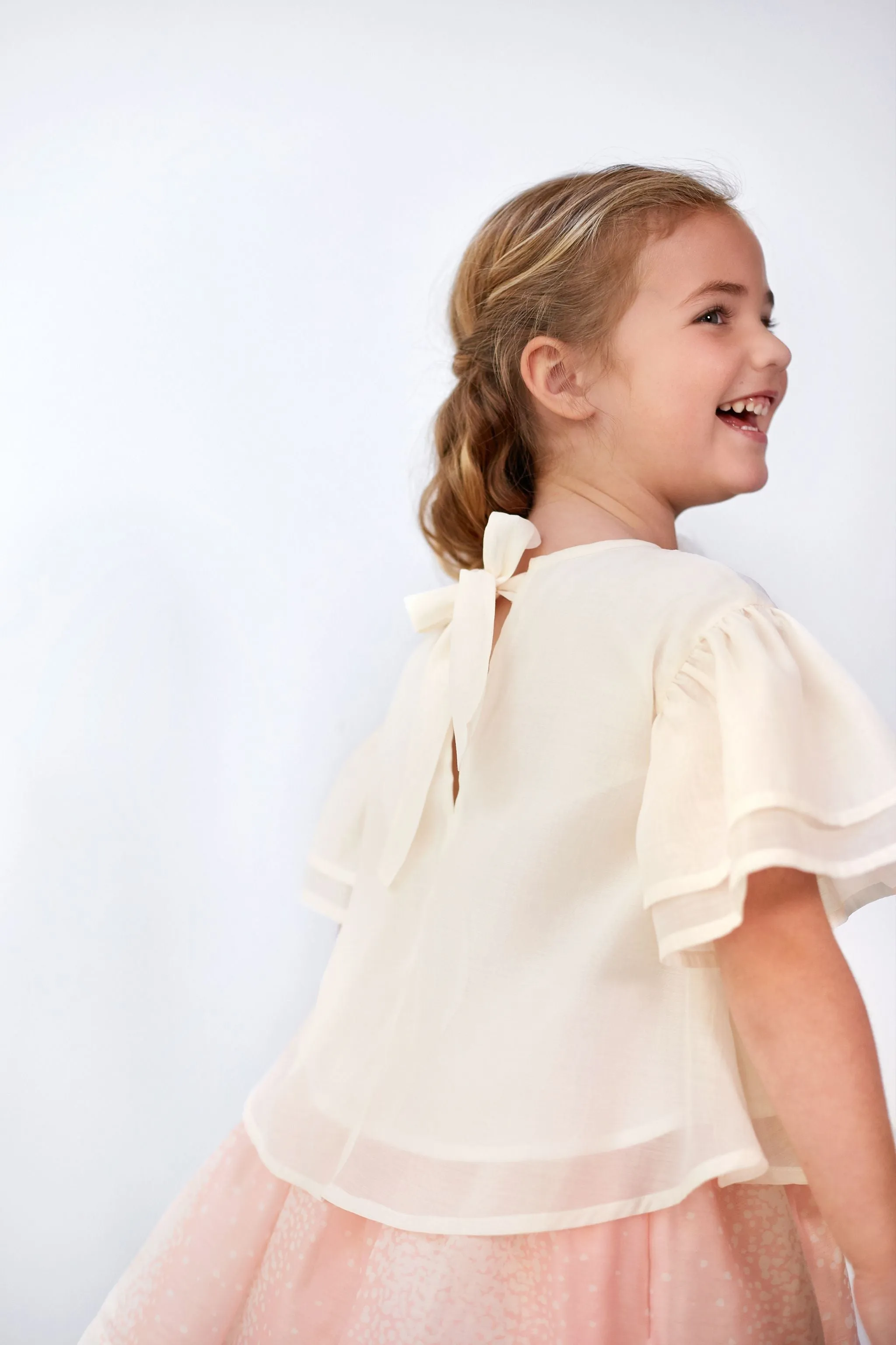 Girls Organza Layered Flared Top  | Cream