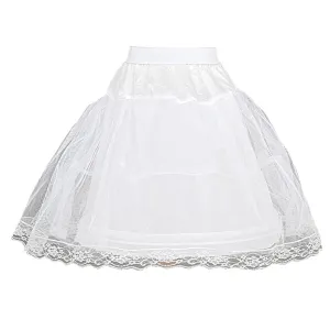 Girls White Wired Layered Lace Mesh Adjustable Waist Petticoat 2T-12