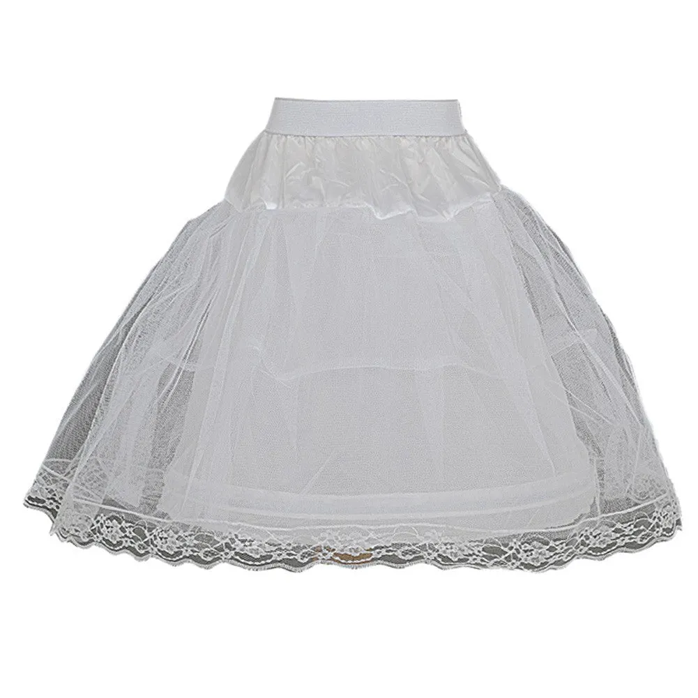 Girls White Wired Layered Lace Mesh Adjustable Waist Petticoat 2T-12