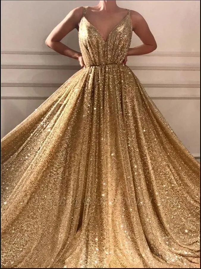 Gold Shinning Prom Dress, Sparkling Homecoming Dress ,Winter Formal Dress, Pageant Dance Dresses, Back To School Party Gown, PC0618