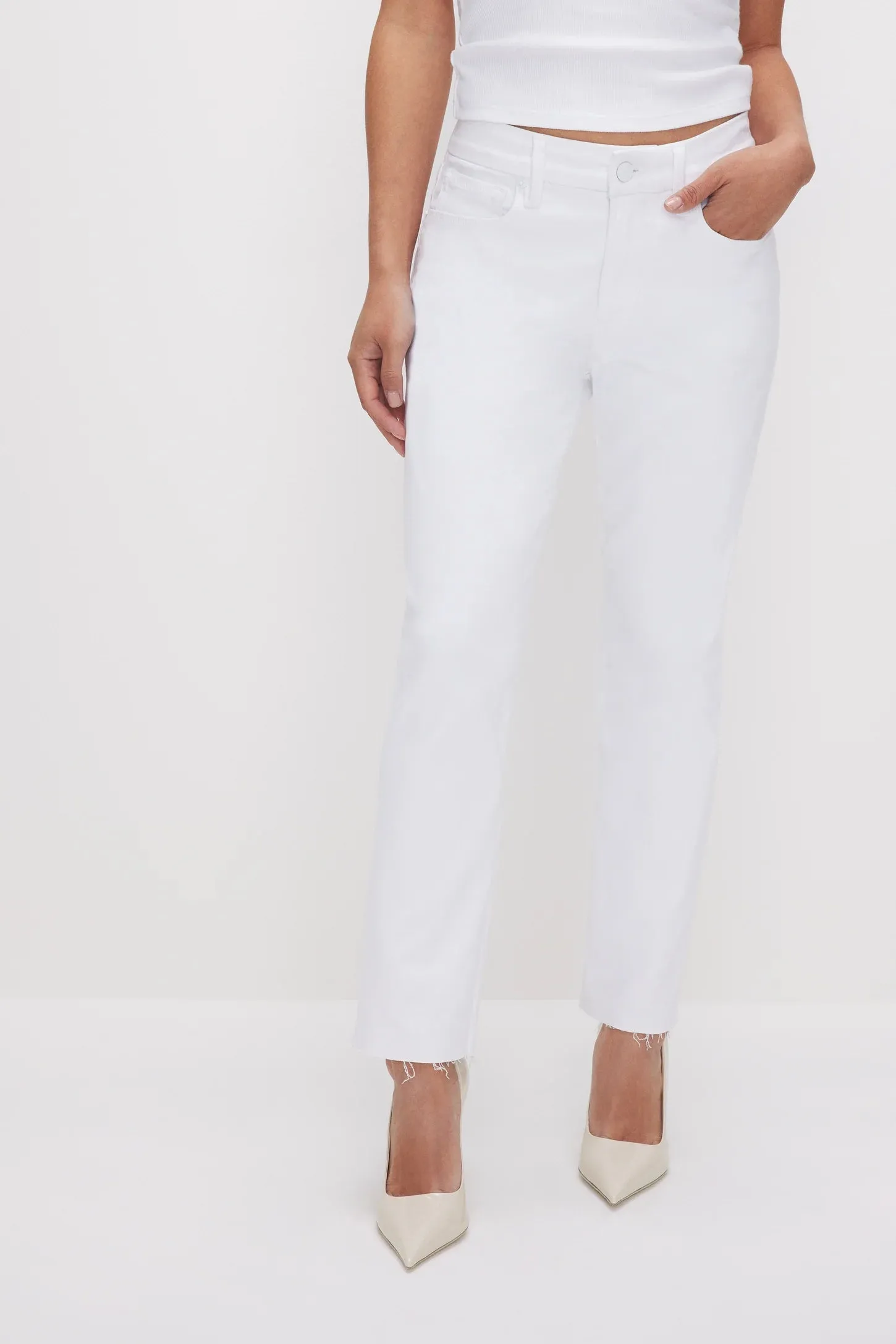 Good American White Straight Leg Jeans