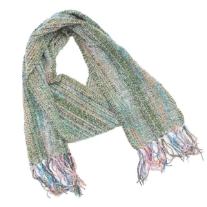 Handwoven Scarf, pale green chenille, 6.5" x 66"