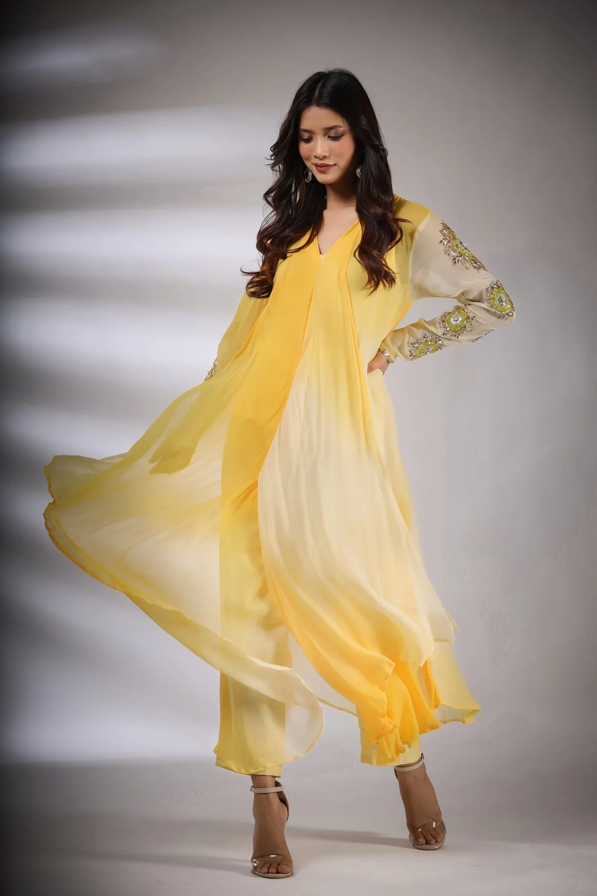 Haseena leheriya set in yellow