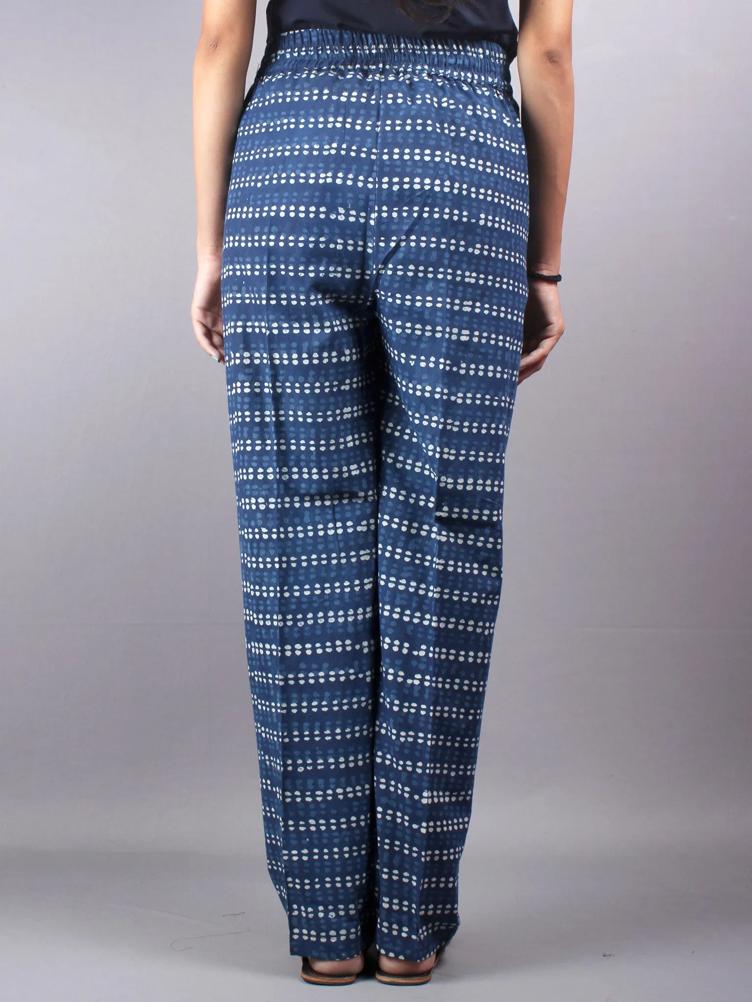 Indigo Hand Block Printed Elasticated Waist Trousers- T0317014