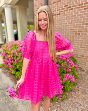 It All Works Out Hot Pink Bubble Sleeve Babydoll Mini Dress