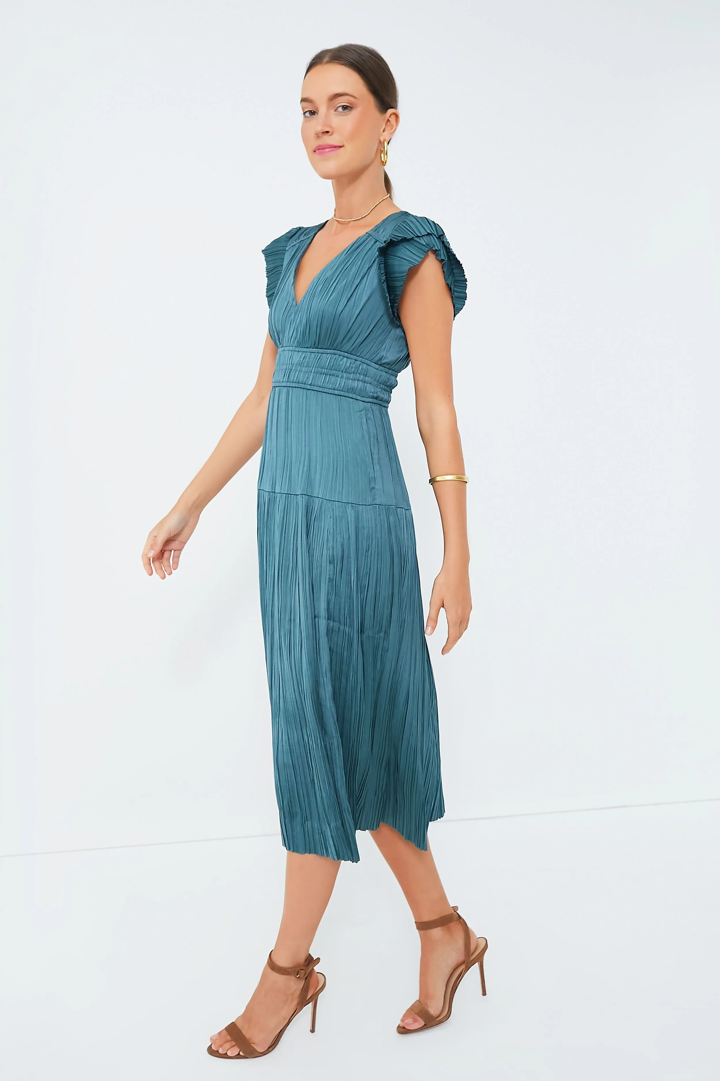 Jade Pleated V-Neck Maxi Dress