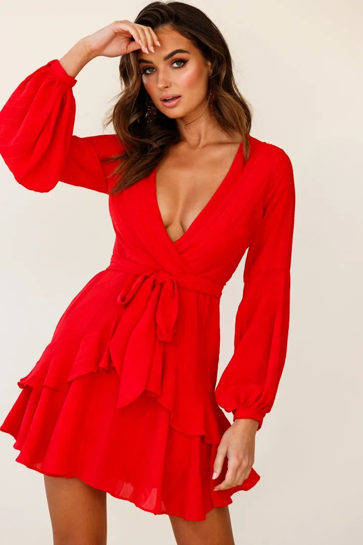 Kerry Layered Balloon Sleeve Dress Red