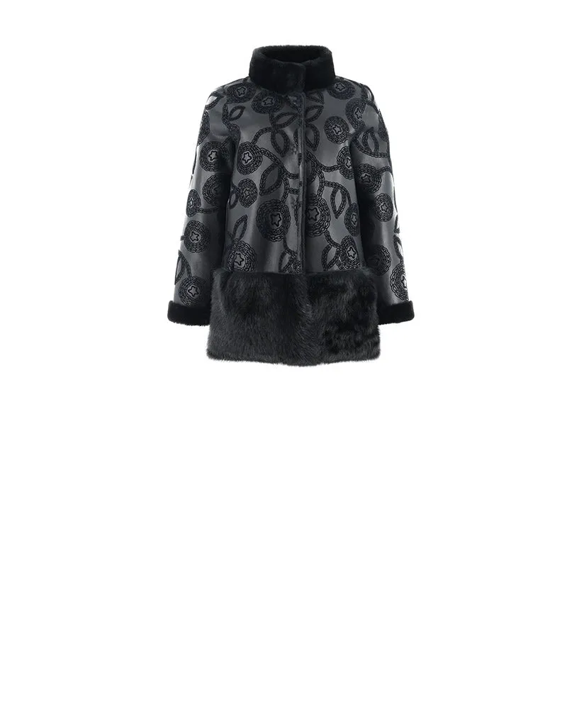 Knitted Flower Embossed Reversible Two Tier Shearling Jacket Designed by Zandra Rhodes