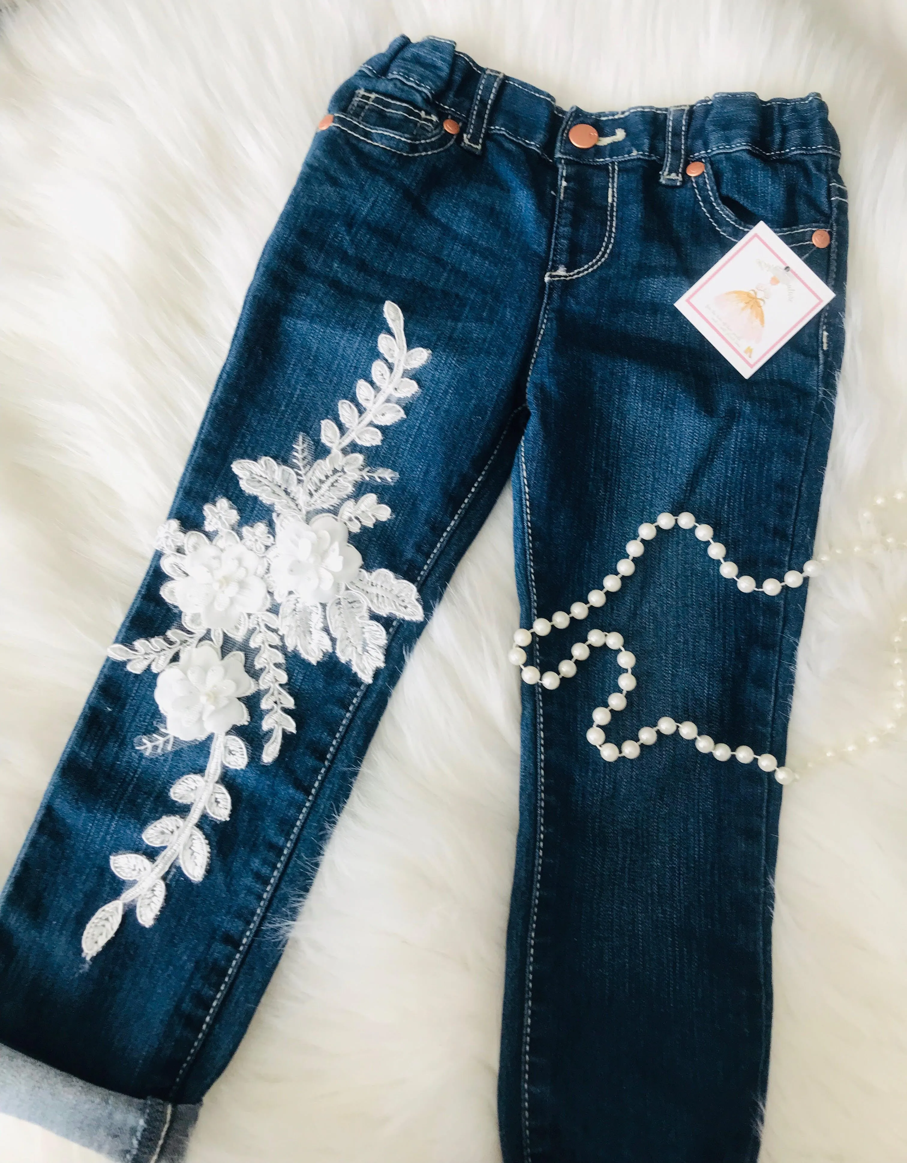 Kryssi Kouture Exclusive Lace Applique Denim Jeans