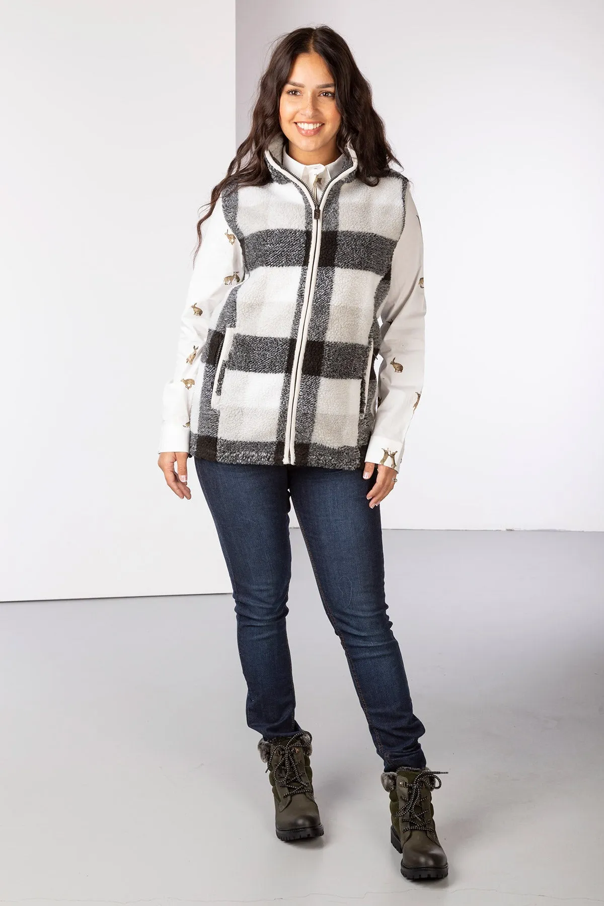 Ladies Sherpa Fleece Checked Gilet - Fimber