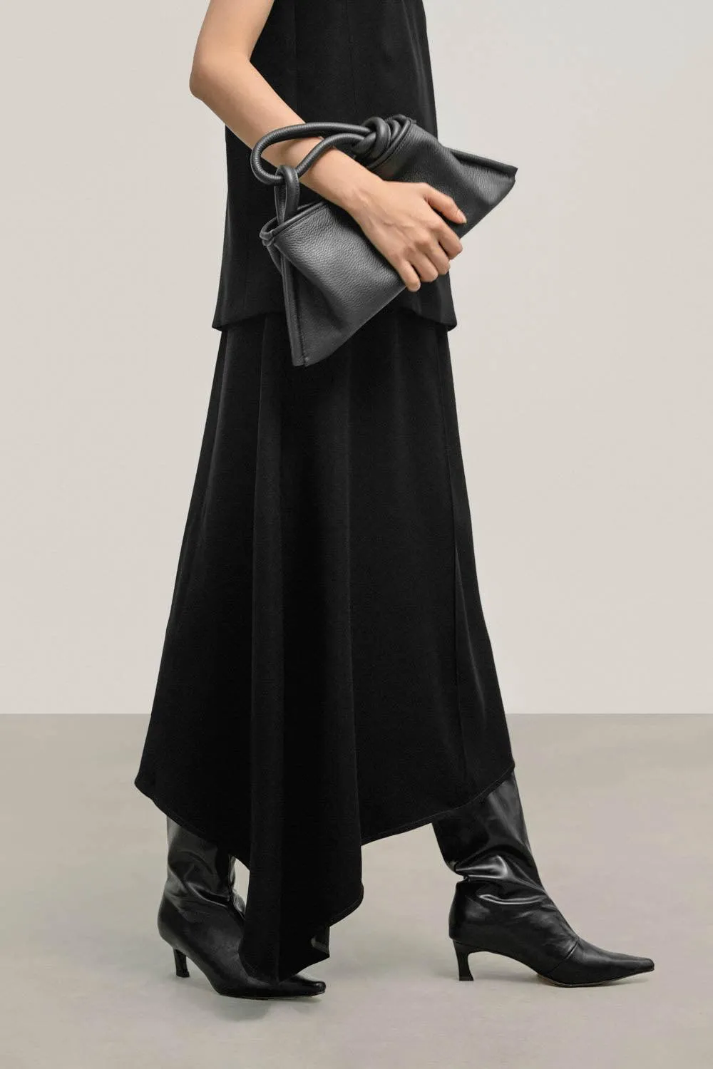 Latifah Asymmetric Basic Crepe Midi Skirt