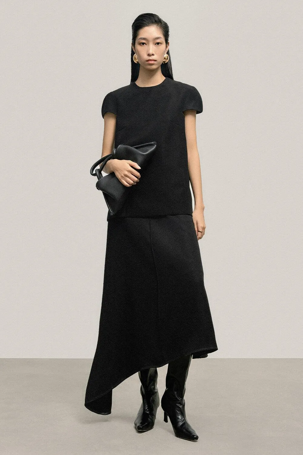 Latifah Asymmetric Basic Crepe Midi Skirt