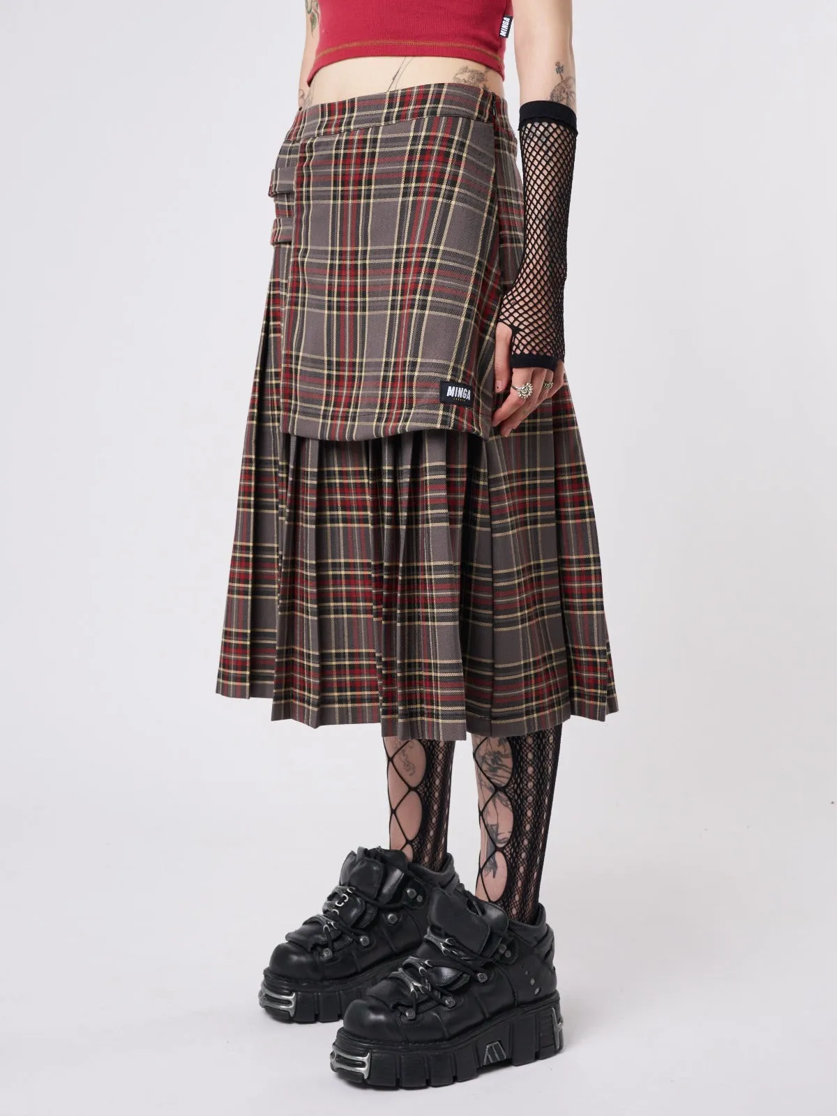 Laurie Pleated Tartan Midi Skirt