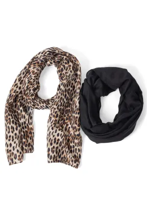 Leopard Scarf Set - Black Multi