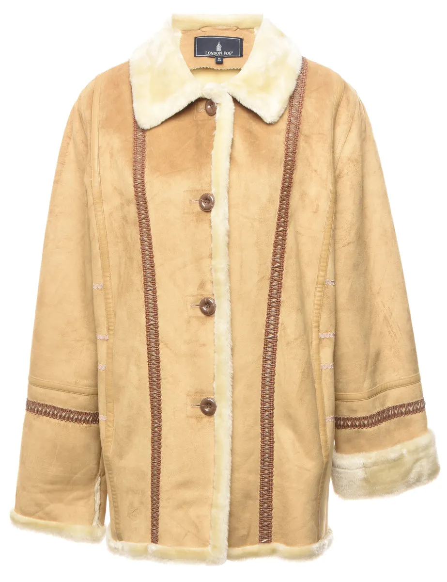 London Fog Light Brown Shearling Faux Suede Jacket - M