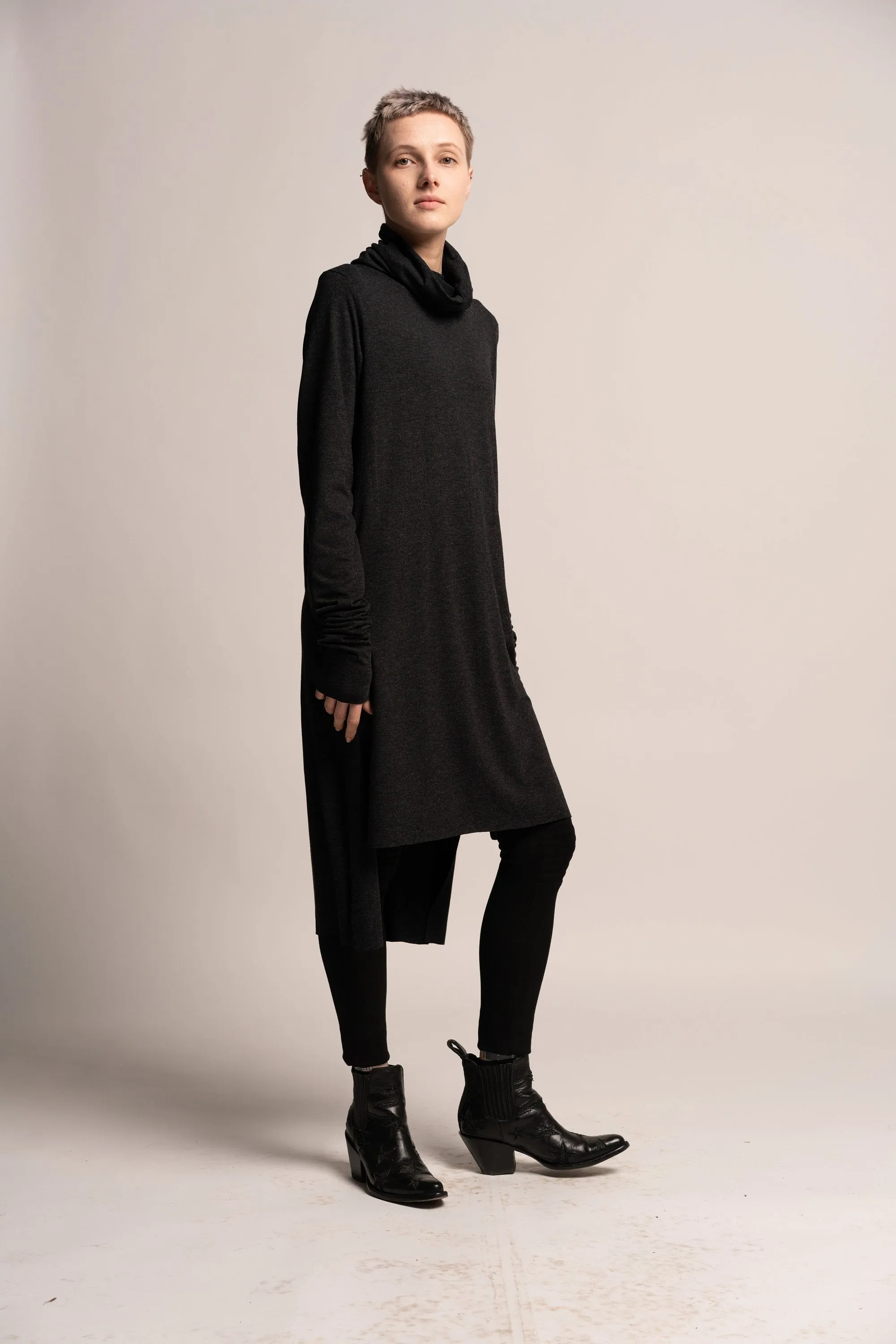 Long Gray Turtleneck Tunic Top