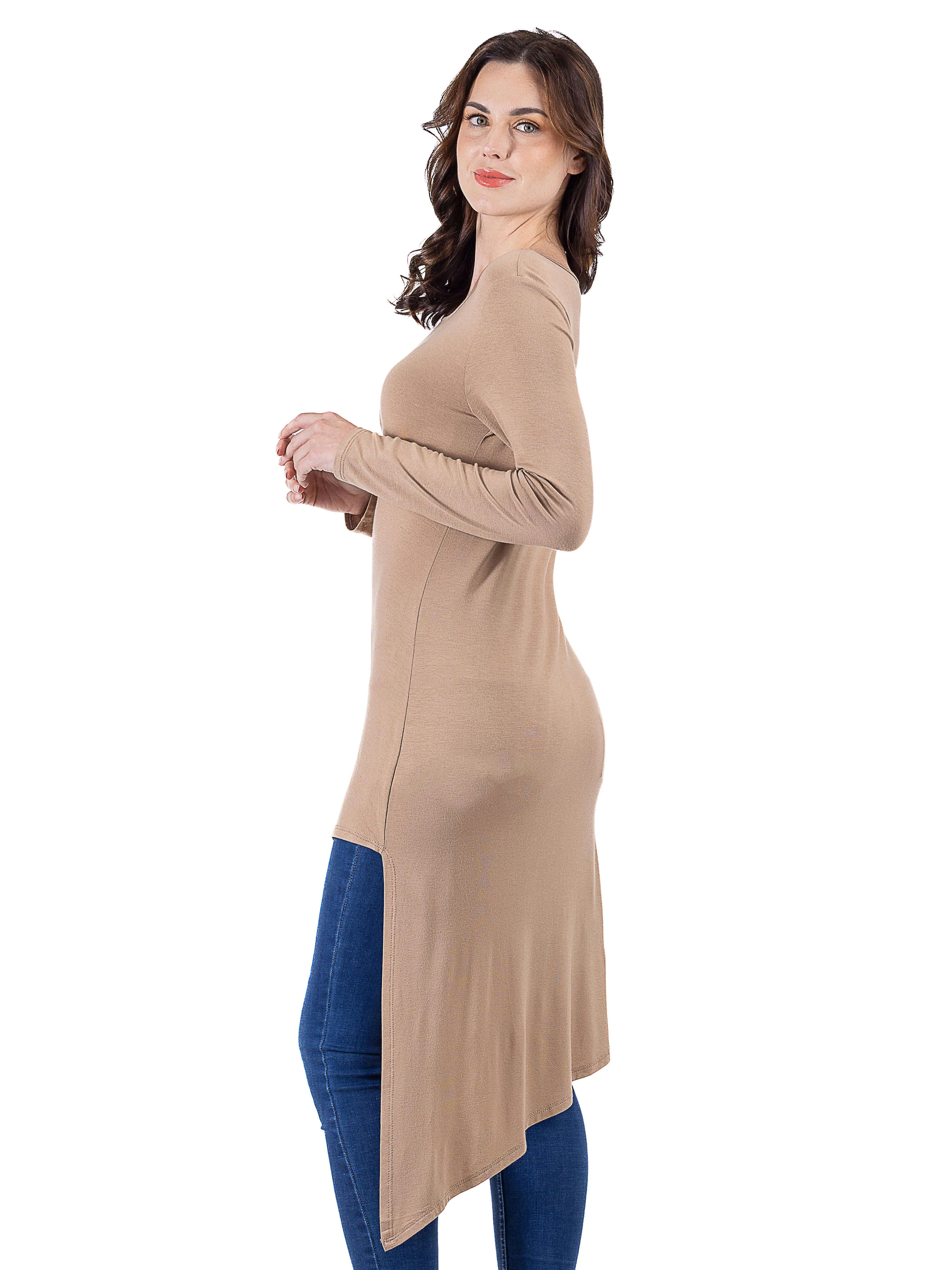 Long Sleeve Knee Length Asymmetrical Tunic Top