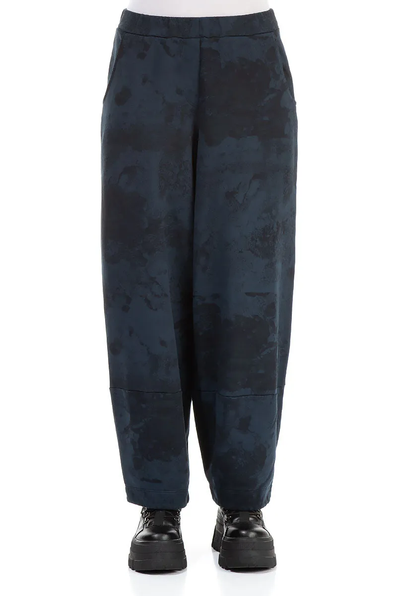 Loose Midnight Blue Marble Cotton Trousers