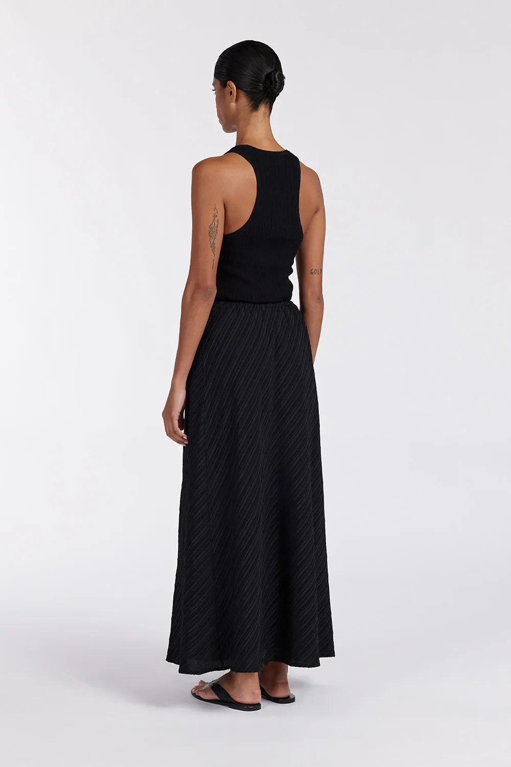 LOZ BLACK DRAWSTRING MIDI SKIRT