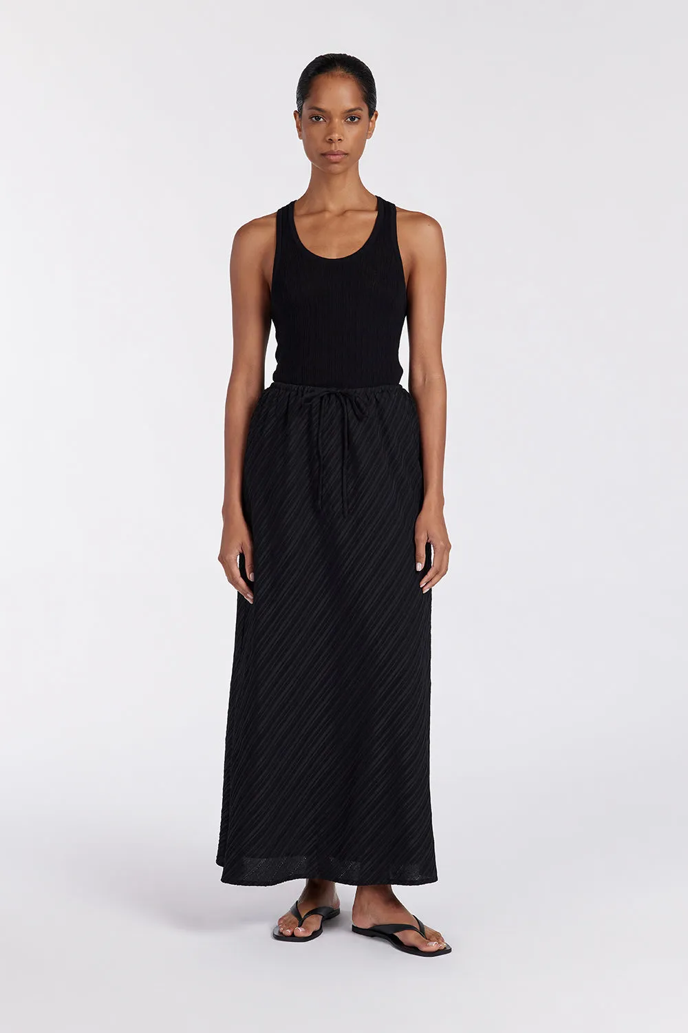 LOZ BLACK DRAWSTRING MIDI SKIRT