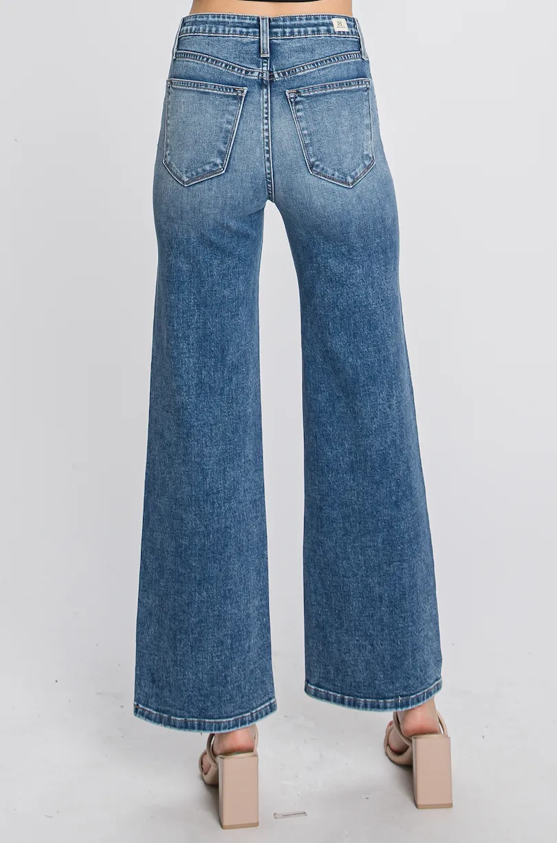 LTJ High Waist Wide Leg Denim Jean in Medium Wash