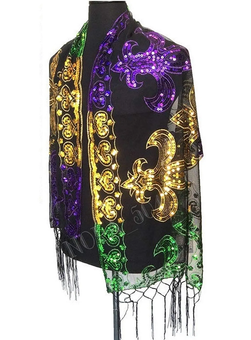 Mardi Gras Sequin Fleur De Lis Scarf