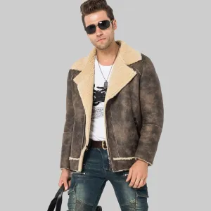 Men's Shearling Motorcycle Flight Jacket - Sheepskin Coat