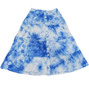 Micro Ribbed Tiered Button Skirt Tye Dye Blue