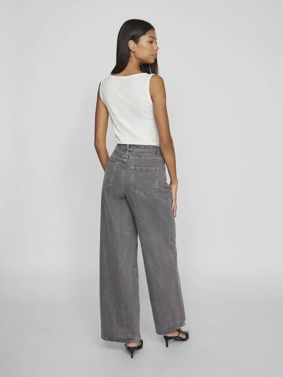 Mindy High Waisted Tie Band Jeans (Grey Denim)