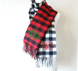 Monogrammed Check Plaid Pattern Cashmere Feel Scarf - Monogrammed Plaid Blanket