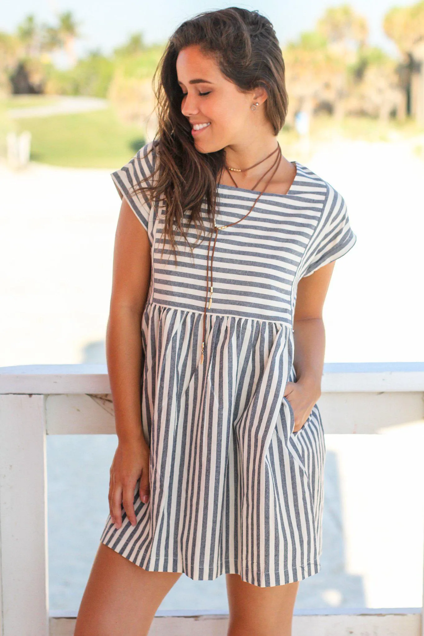 Navy and Cream Babydoll Short Dress