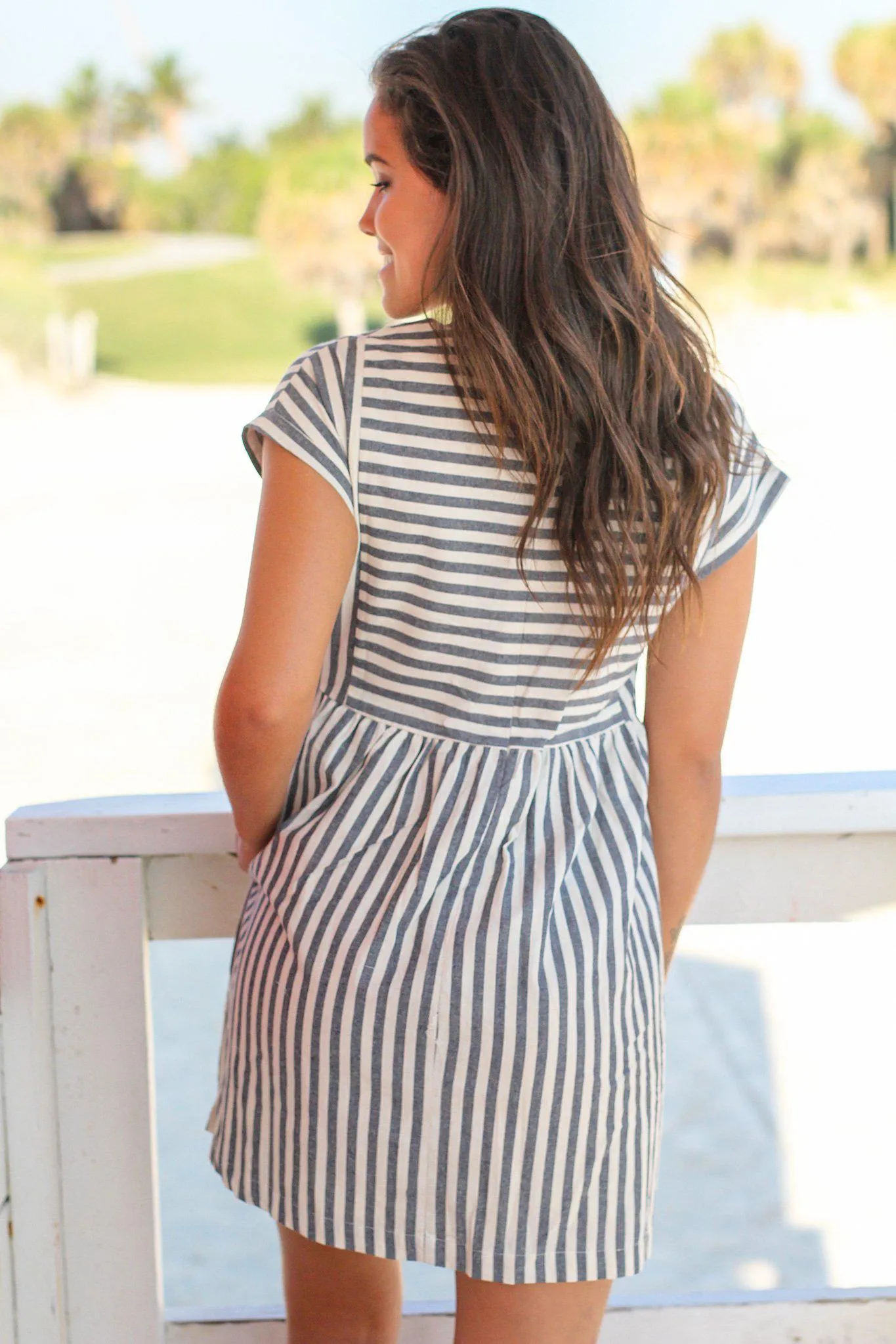 Navy and Cream Babydoll Short Dress