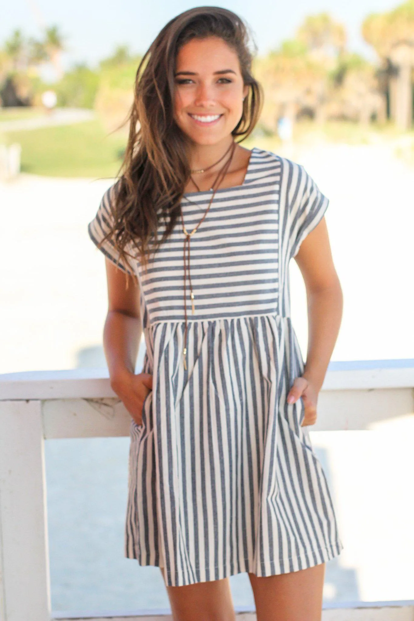 Navy and Cream Babydoll Short Dress